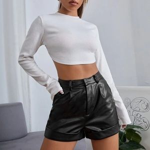 Shein black leather shorts